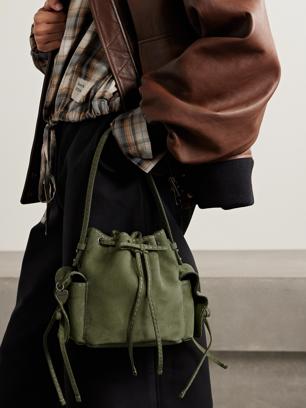 Acne Studios Green Multipocket Mini Bucket Bag In Green