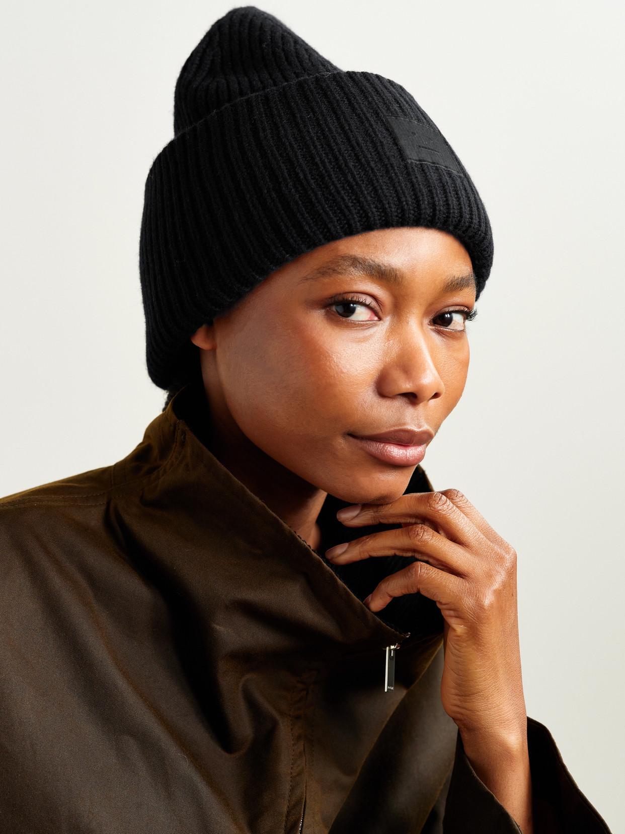 Acne Studios Large Face Logo Beanie In Black