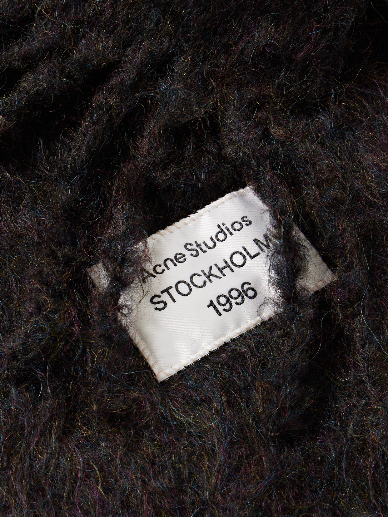 Acne Studios Appliquéd Fringed Brushed Mohair-blend Scarf In Black