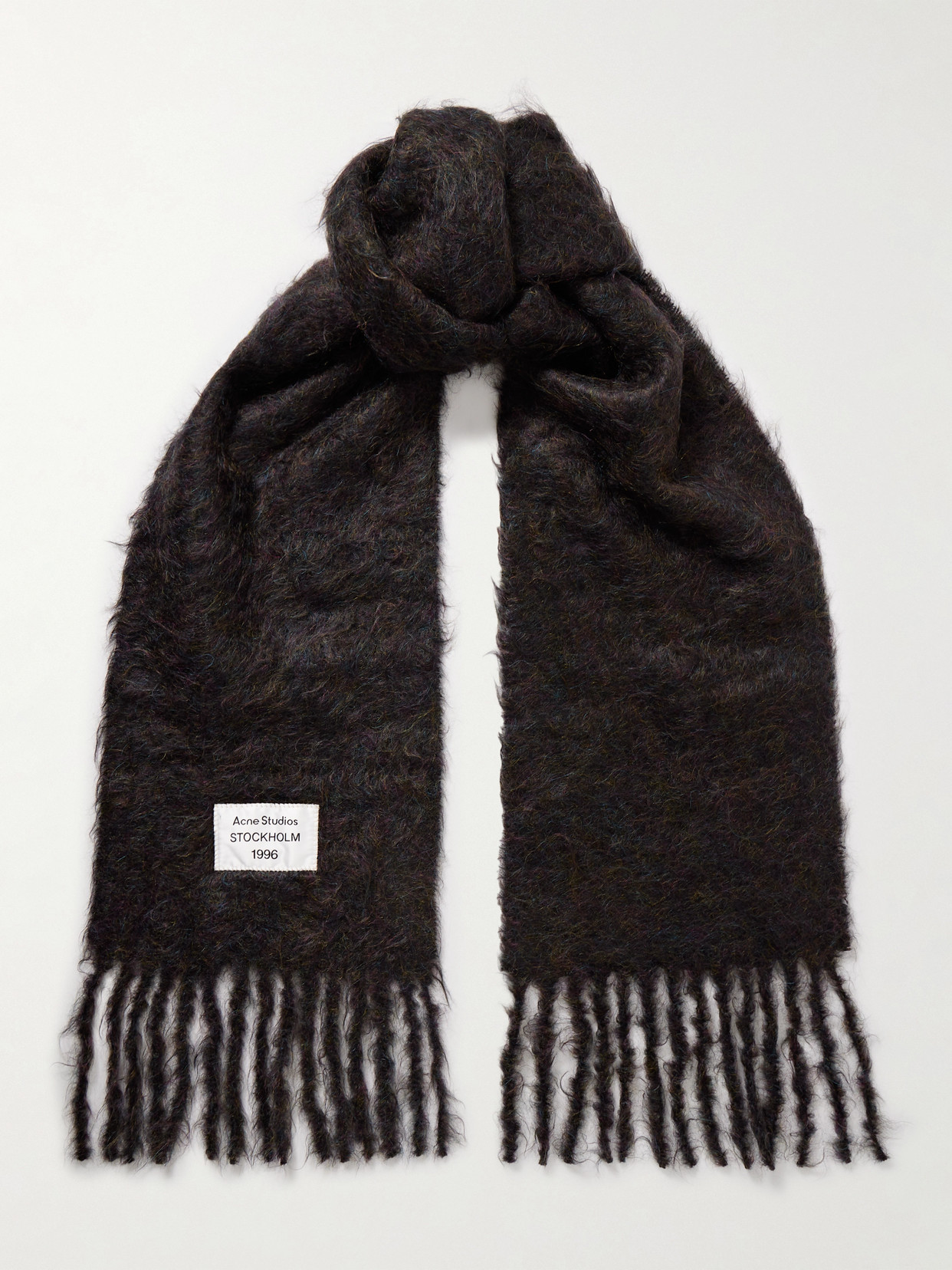 Acne Studios Appliquéd Fringed Brushed Mohair-blend Scarf In Black