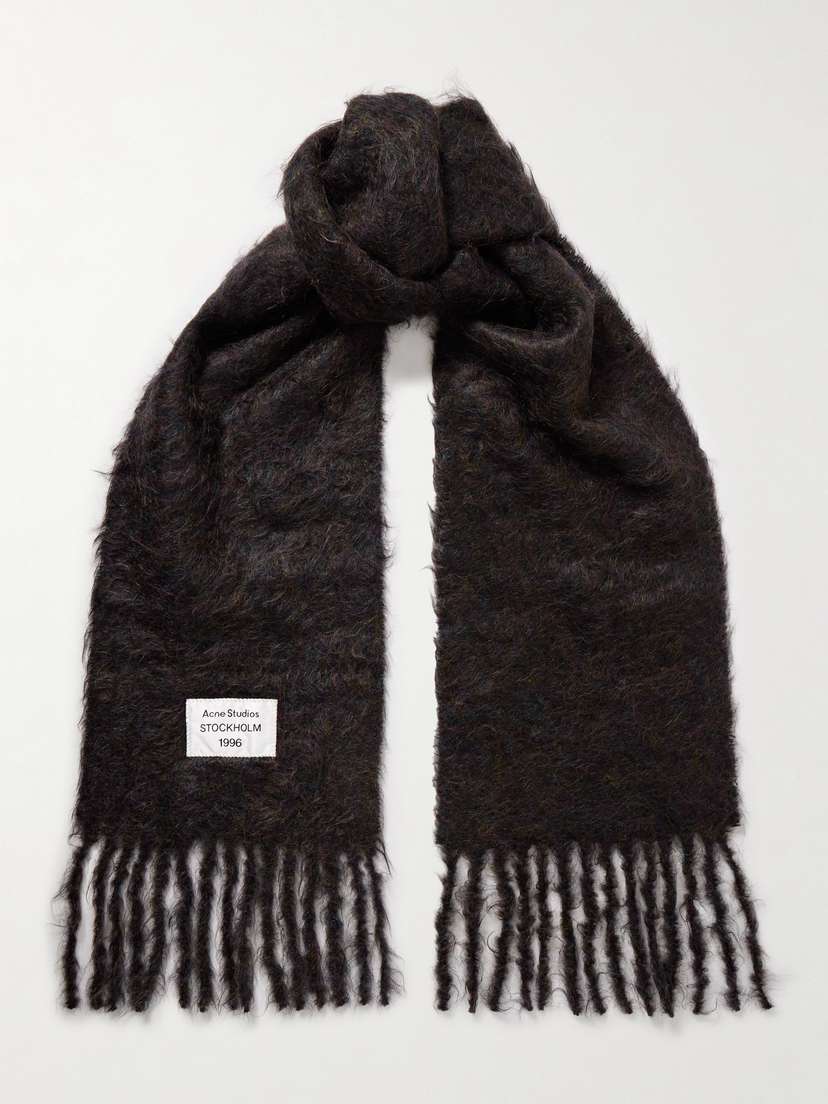 Acne Studios Appliquéd Fringed Brushed Mohair-blend Scarf