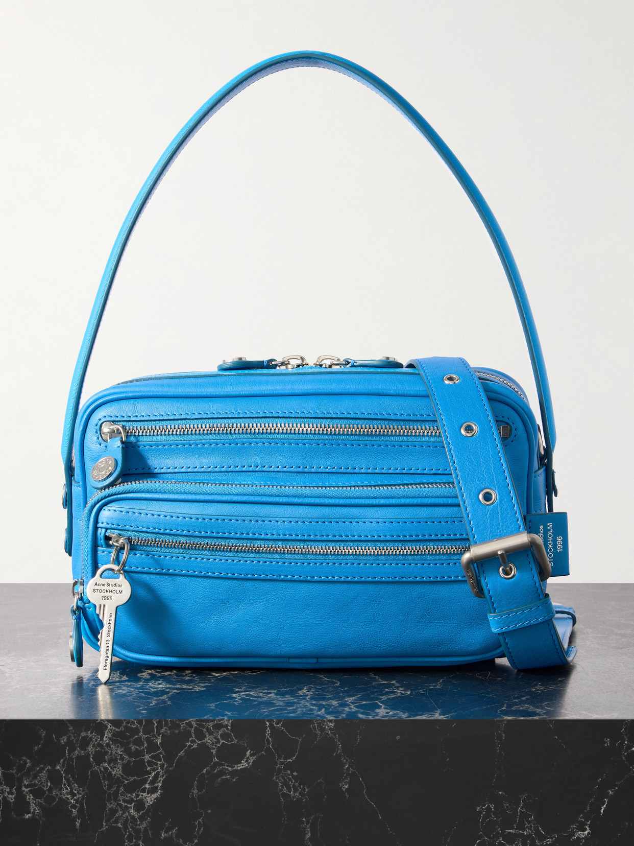 Acne Studios Camero Party Small Leather Shoulder Bag In Blue