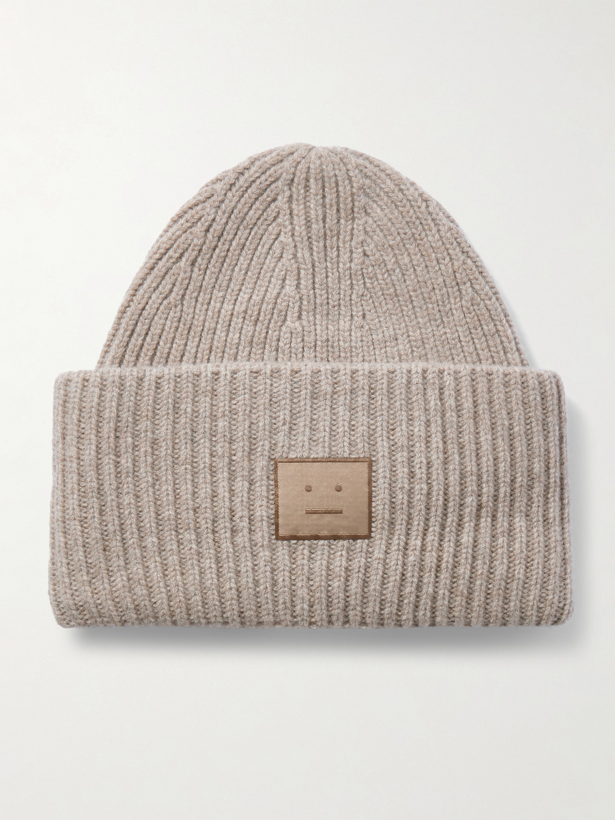 Acne Studios Appliquéd Ribbed Wool And Yak-blend Beanie In Neutral