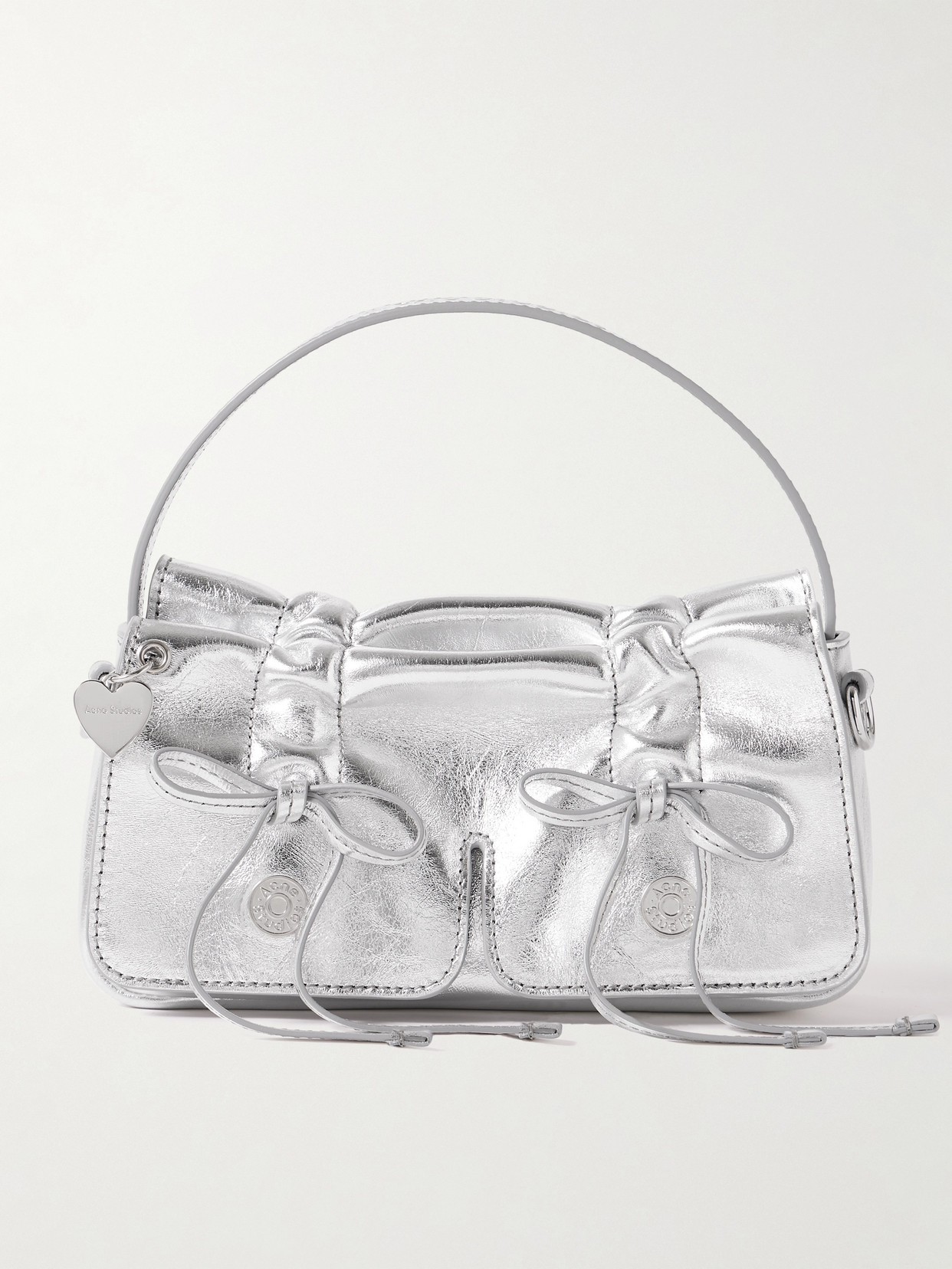Acne Studios Multipocket Micro Metallic Leather Shoulder Bag In Silver