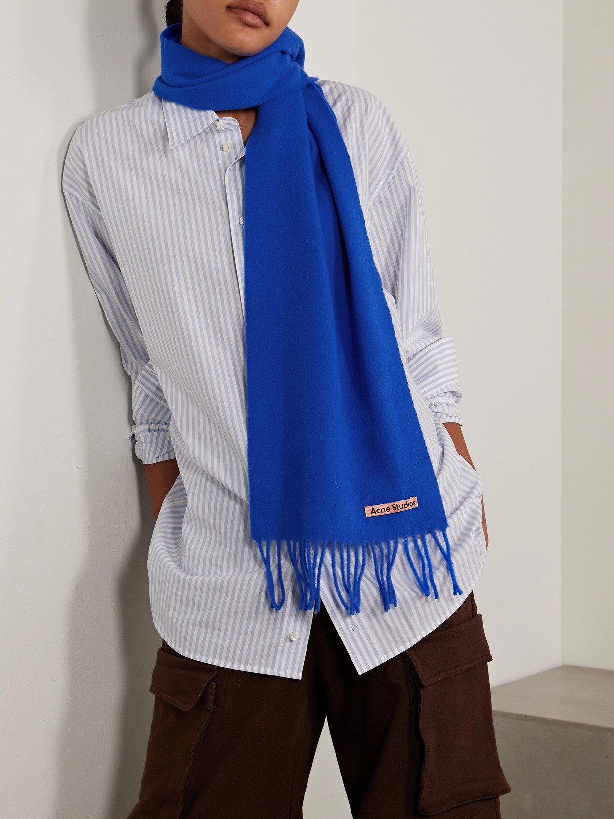 Acne Studios Fringed Wool Scarf In Blue