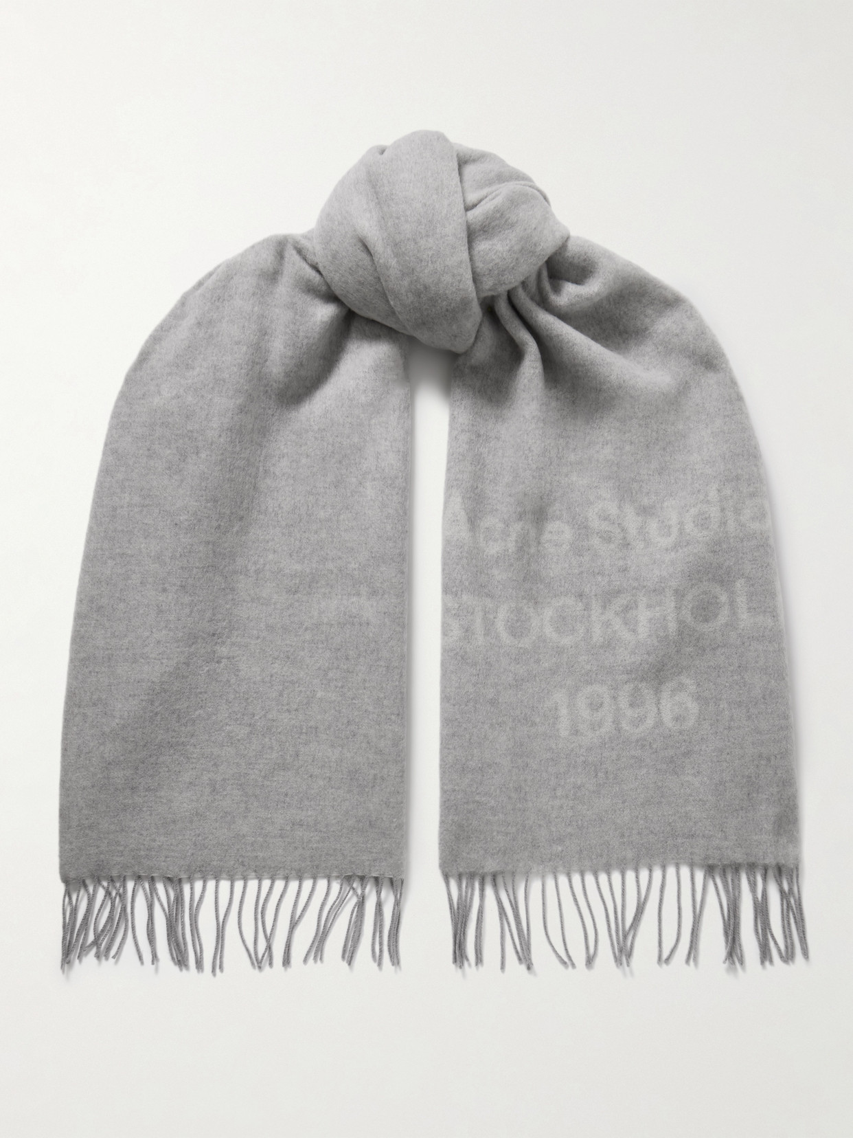 Acne Studios Fringed Wool-jacquard Scarf In Gray