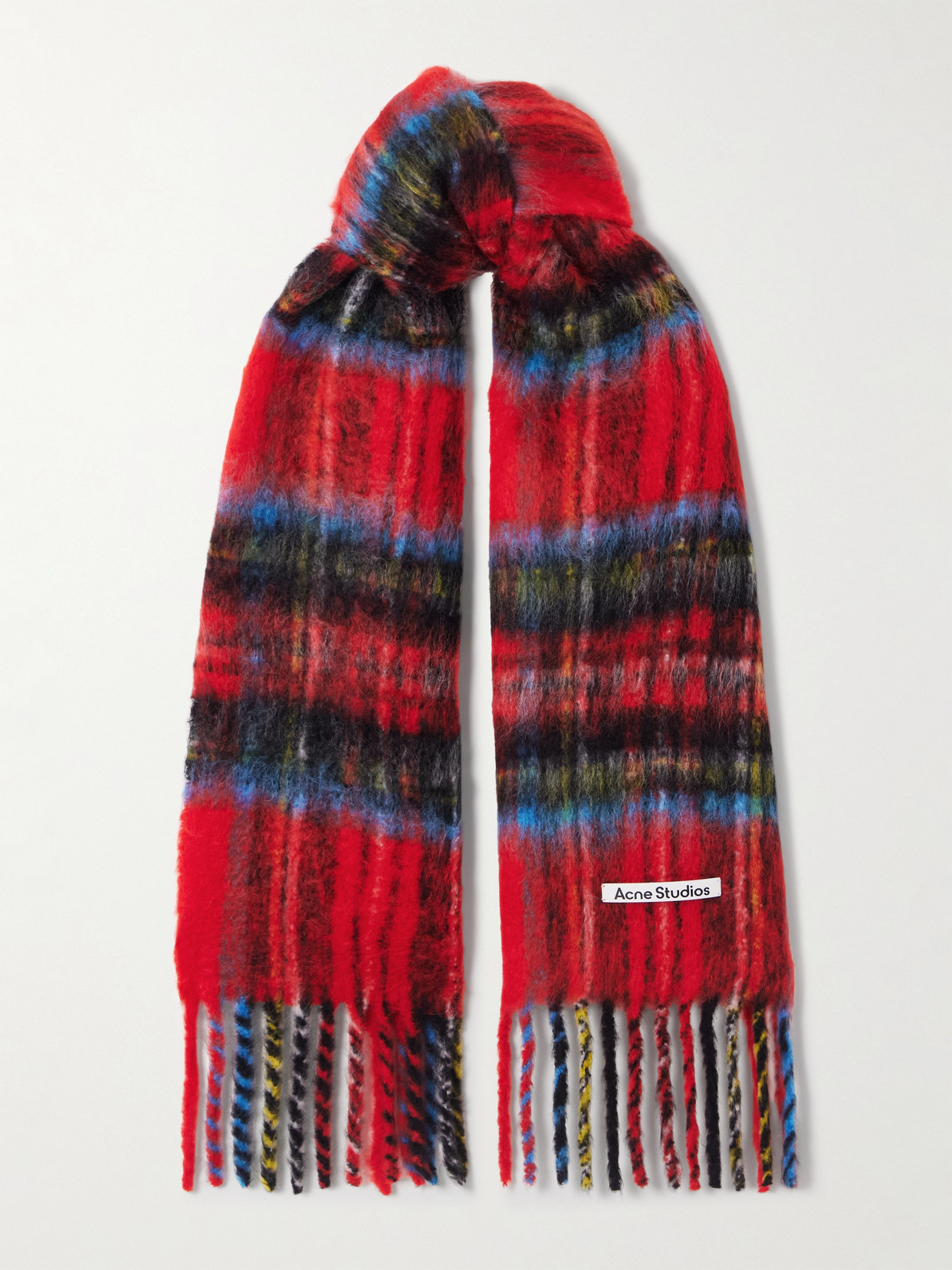 Acne Studios Fringed Checked Mohair-blend Scarf In Multi