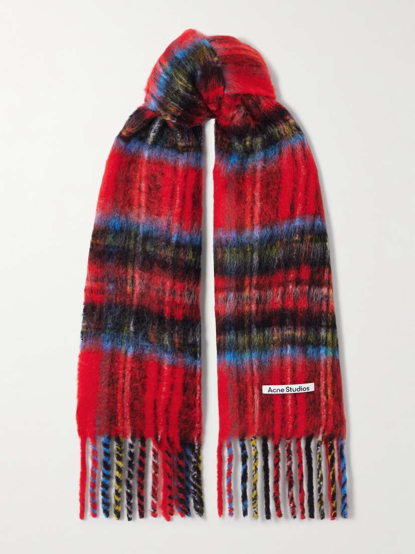 Acne Studios Fringed Checked Mohair-blend Scarf