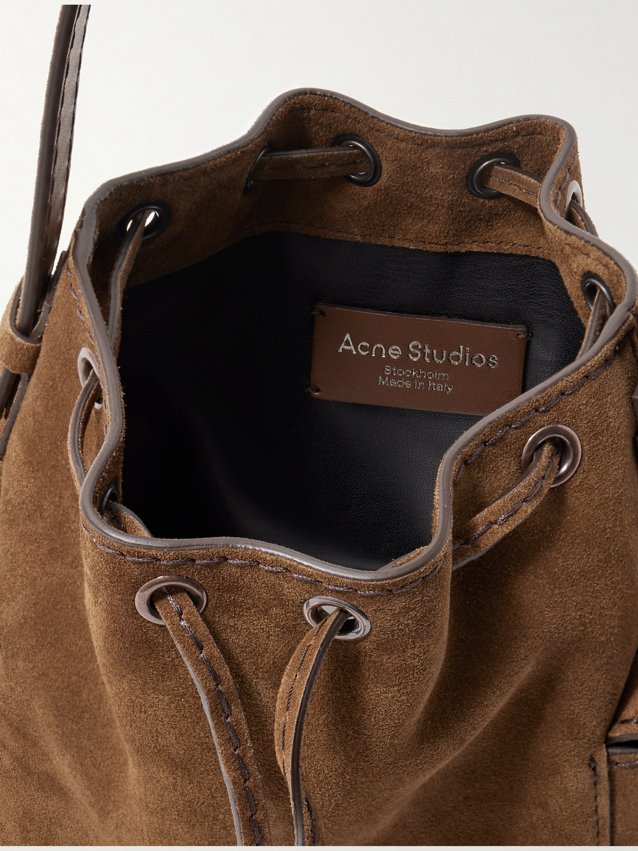 Acne Studios Womens Cognac Brown Multi-pocket Mini Suede Bucket Bag In Brown