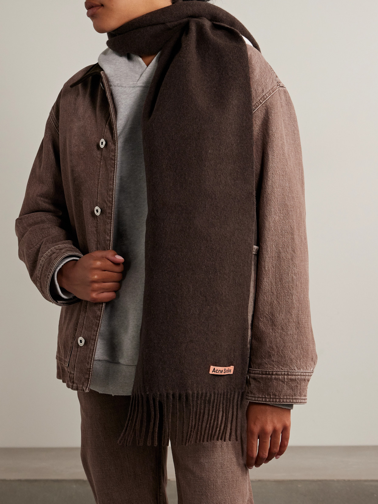 Acne Studios Fringed Wool Scarf In Gold