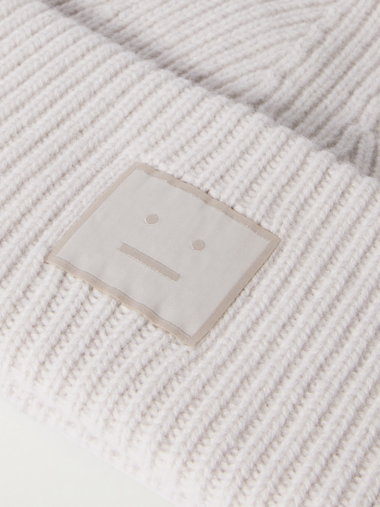Acne Studios Appliquéd Ribbed Wool And Yak Hair-blend Beanie In Gray