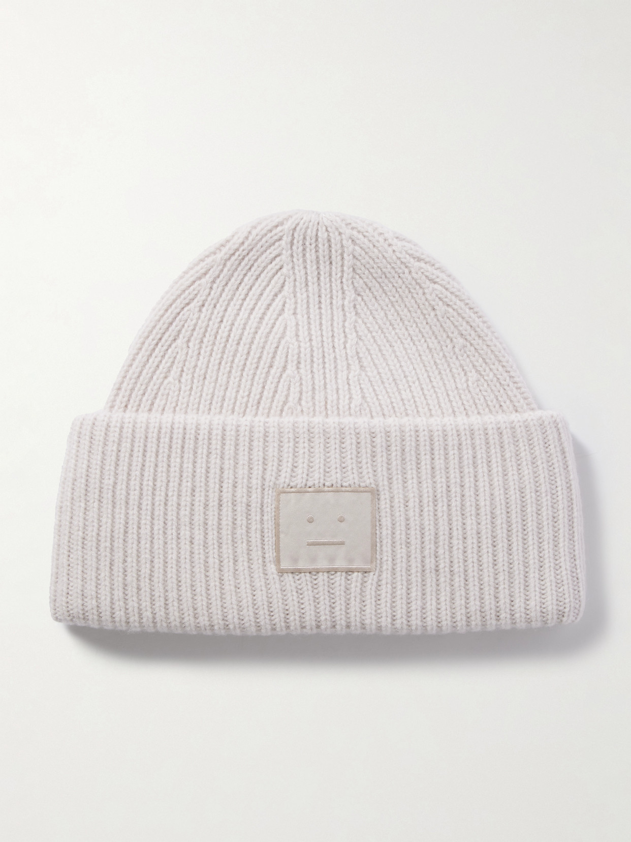 Acne Studios Appliquéd Ribbed Wool And Yak Hair-blend Beanie In Gray