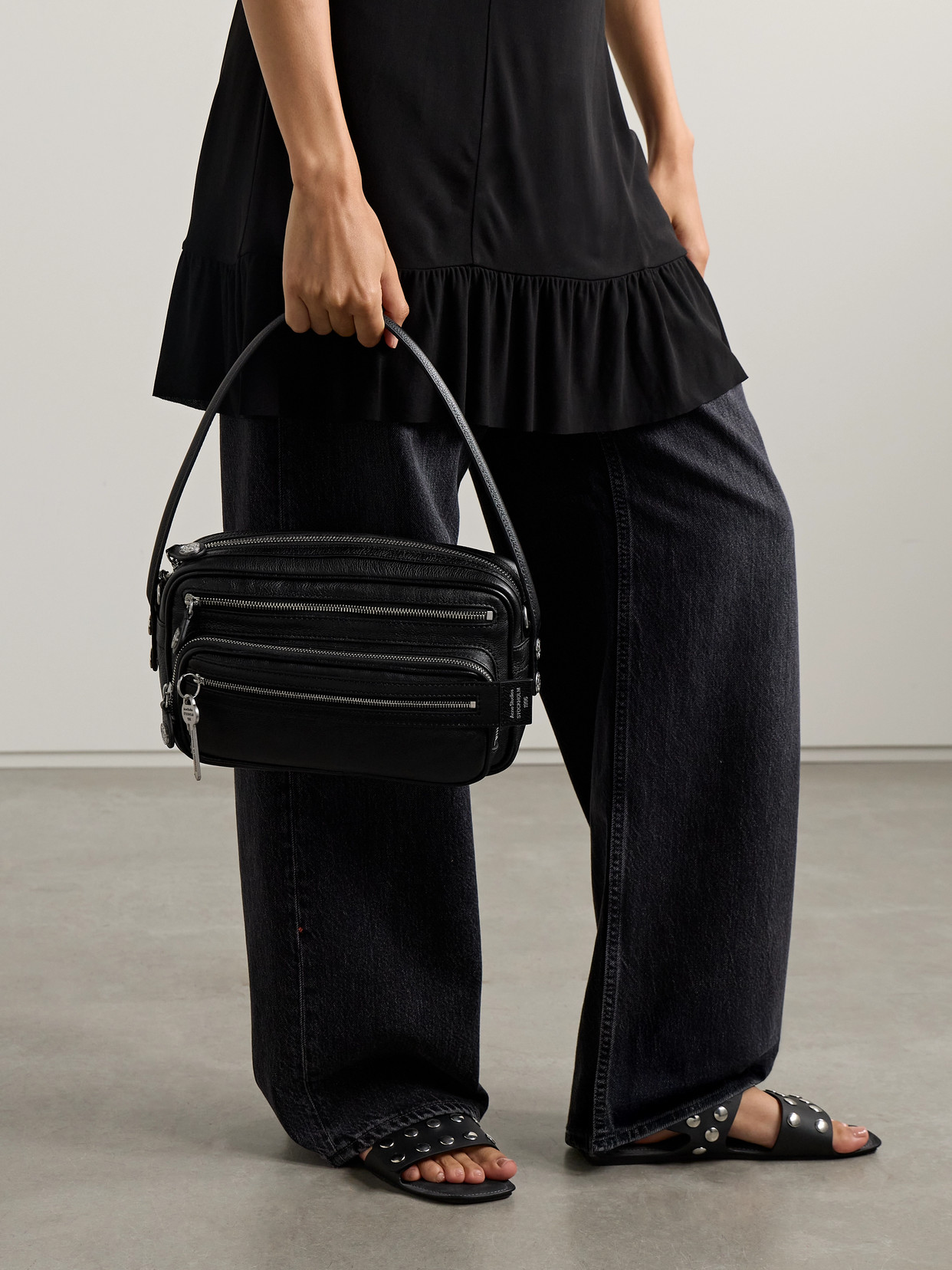 Acne Studios Medium Embellished Textured-leather Tote In Black