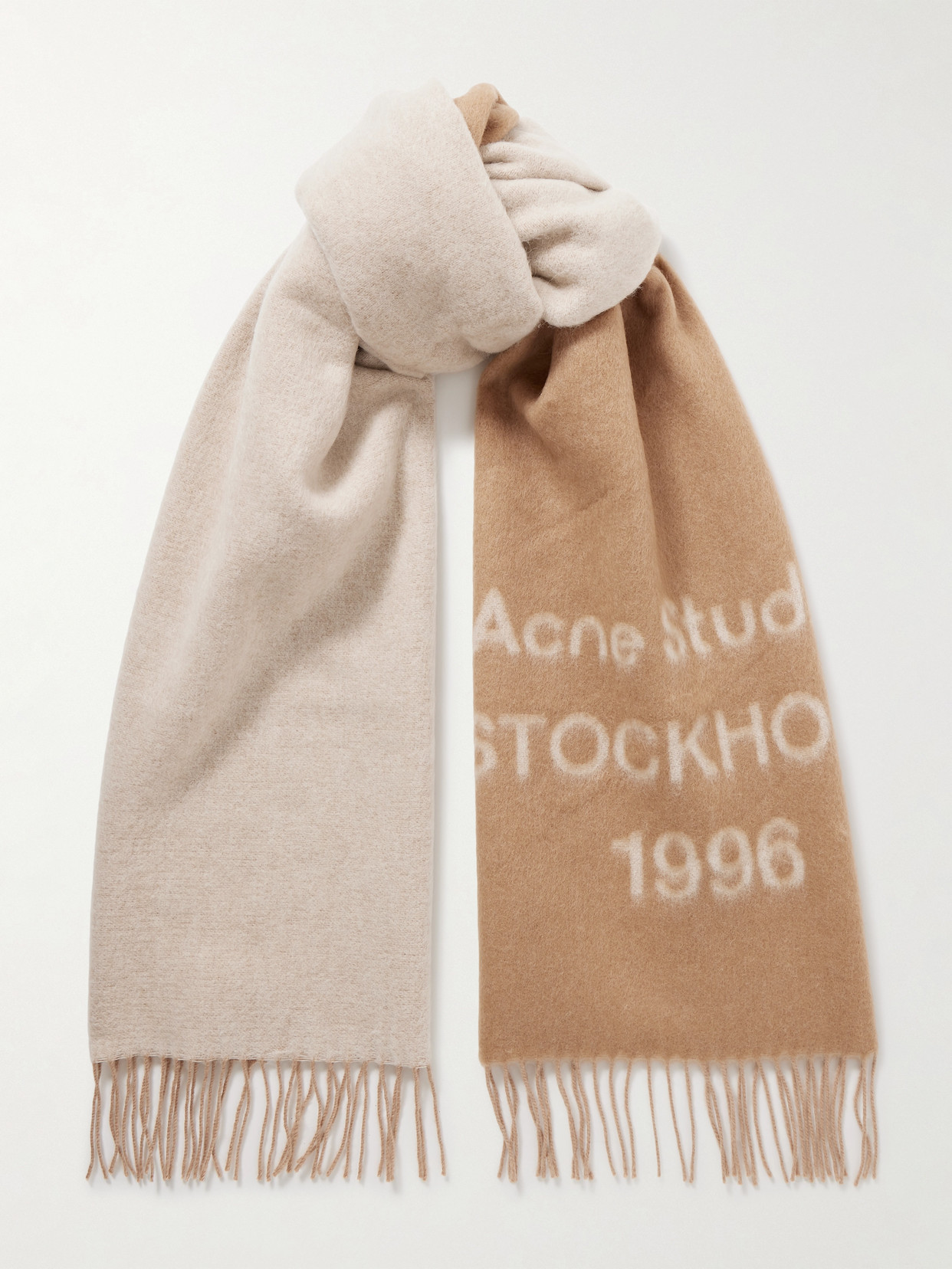 Acne Studios Fringed Wool-jacquard Scarf In Brown