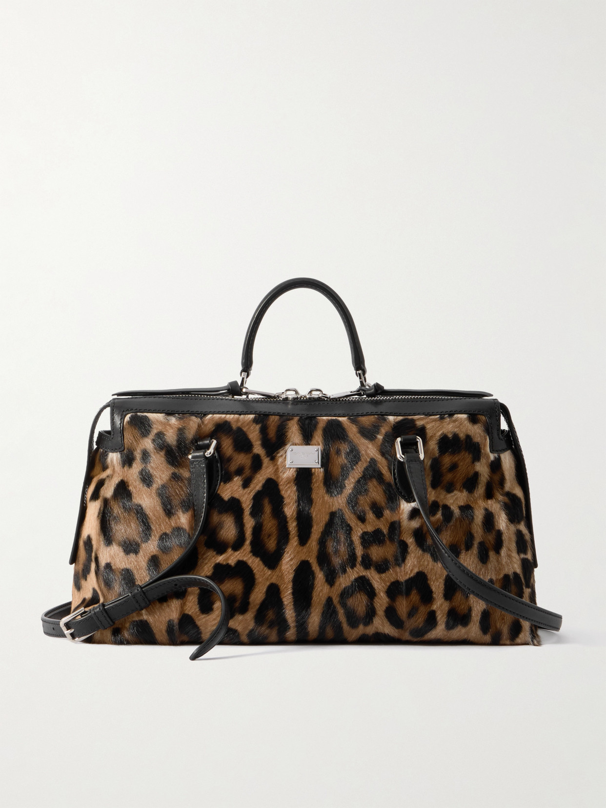 Dolce & Gabbana Rumble Leather-trimmed Leopard-print Goat Hair Shoulder Bag In Multi