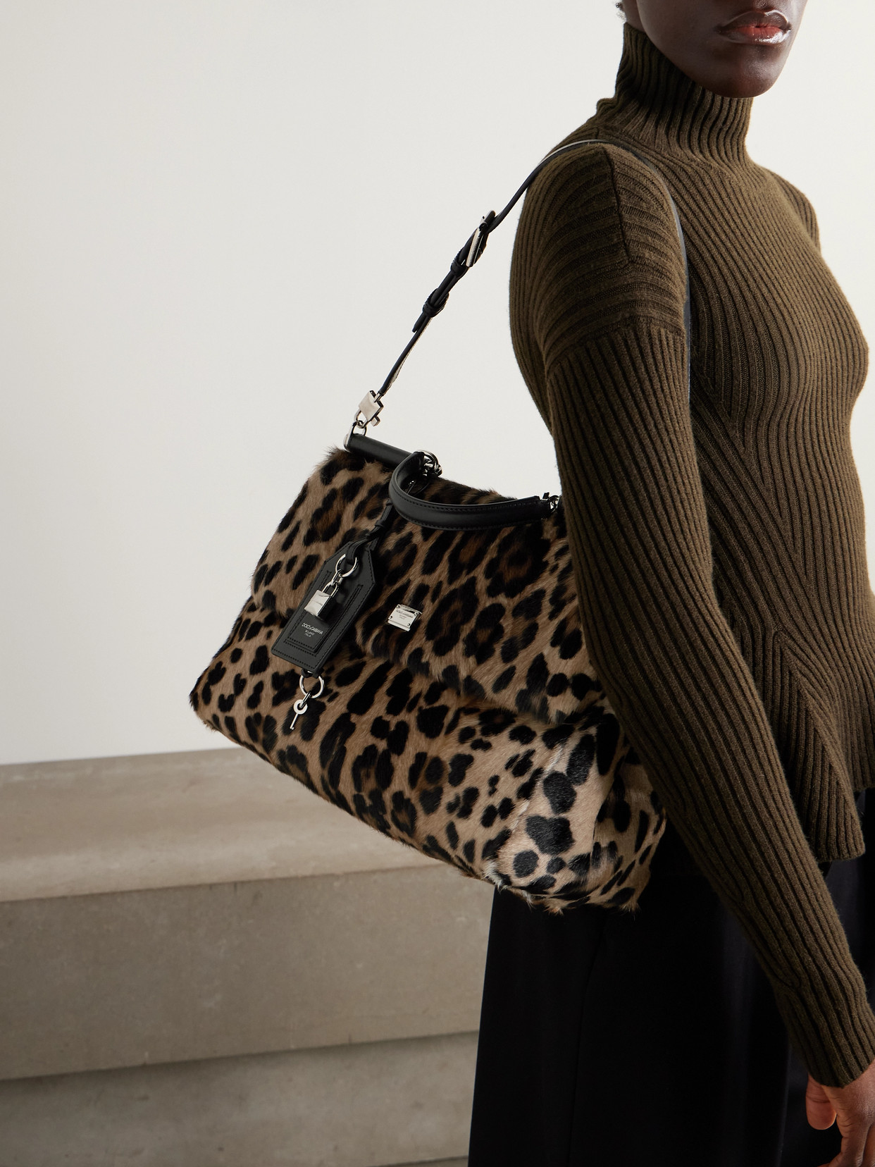 Dolce & Gabbana Vittoria Leather-trimmed Leopard-print Goat Hair Shoulder Bag In Orange