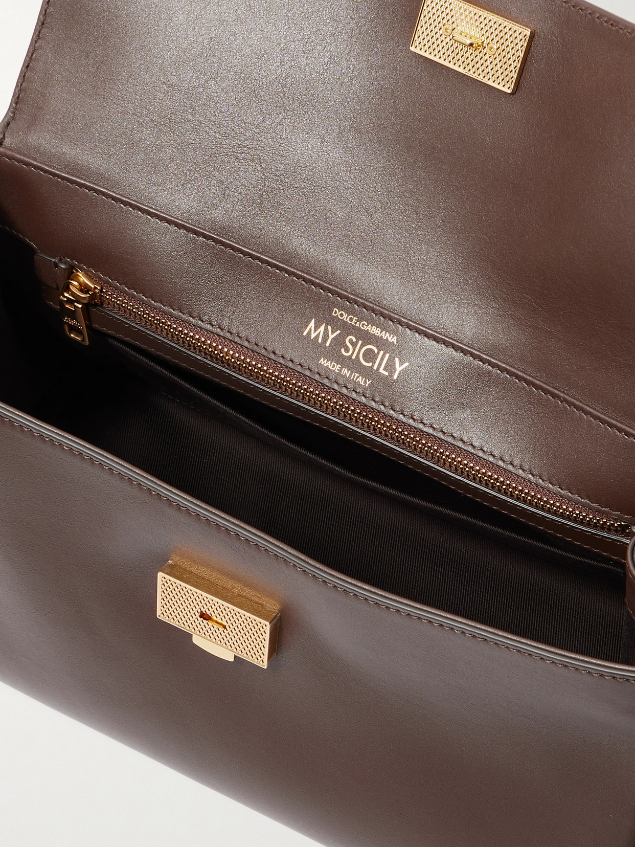 Dolce & Gabbana My Sicily Leather Shoulder Bag In Brown