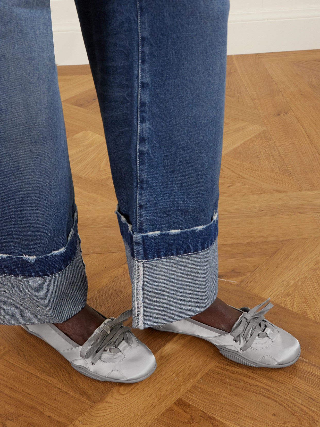 Acne Studios Bilaria Paneled Logo-print Satin Ballet Flats In Silver