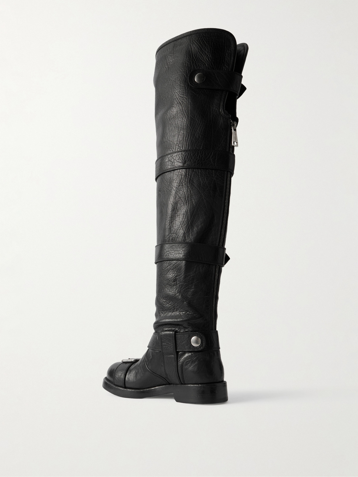 Dolce & Gabbana Bernini Buckled Crinkled-leather Over-the-knee Boots In Black