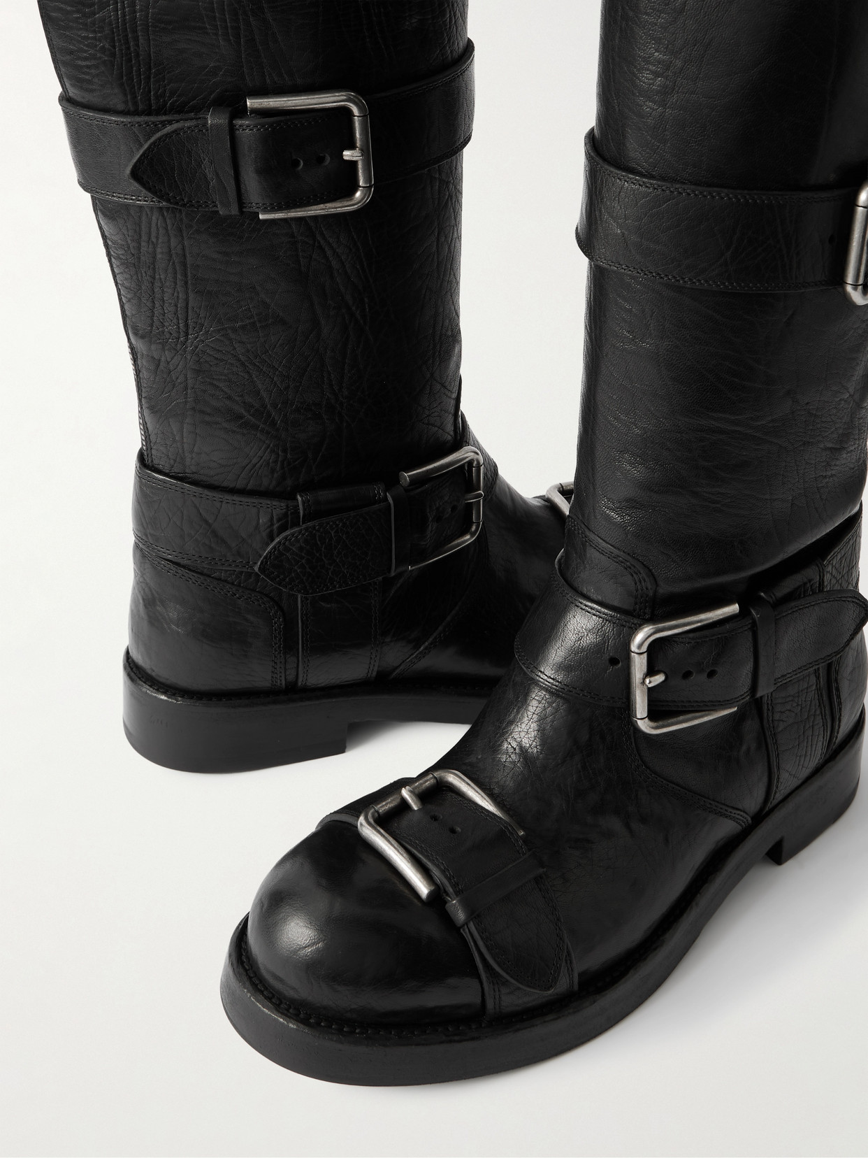 Dolce & Gabbana Bernini Buckled Crinkled-leather Over-the-knee Boots In Black