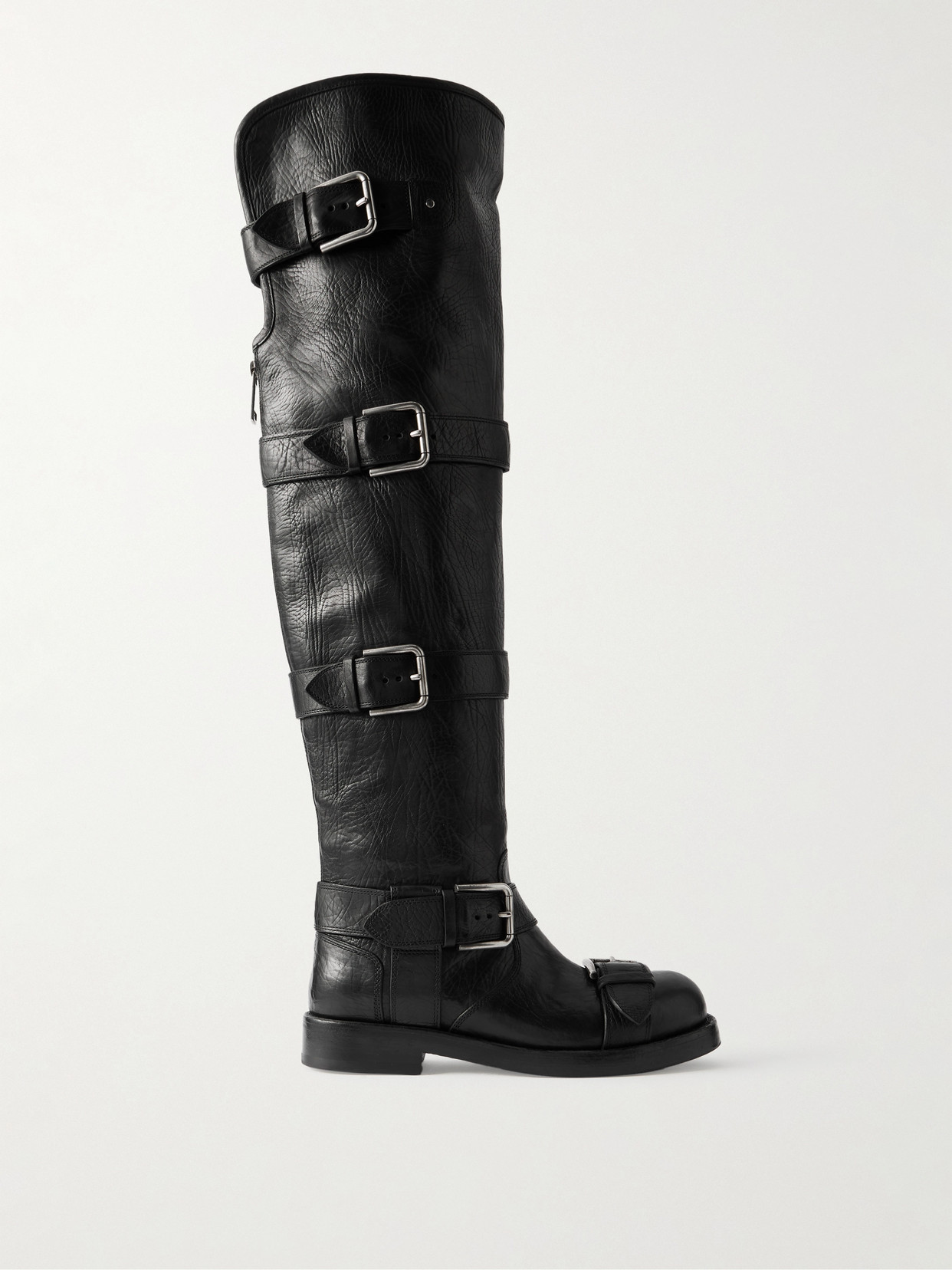 Dolce & Gabbana Bernini Buckled Crinkled-leather Over-the-knee Boots In Black