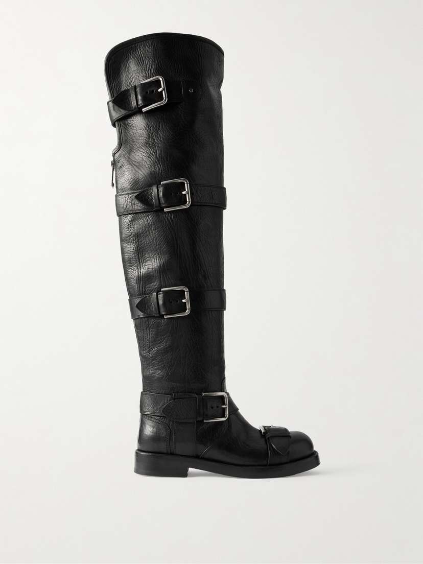 Dolce & Gabbana Bernini Buckled Crinkled-leather Over-the-knee Boots