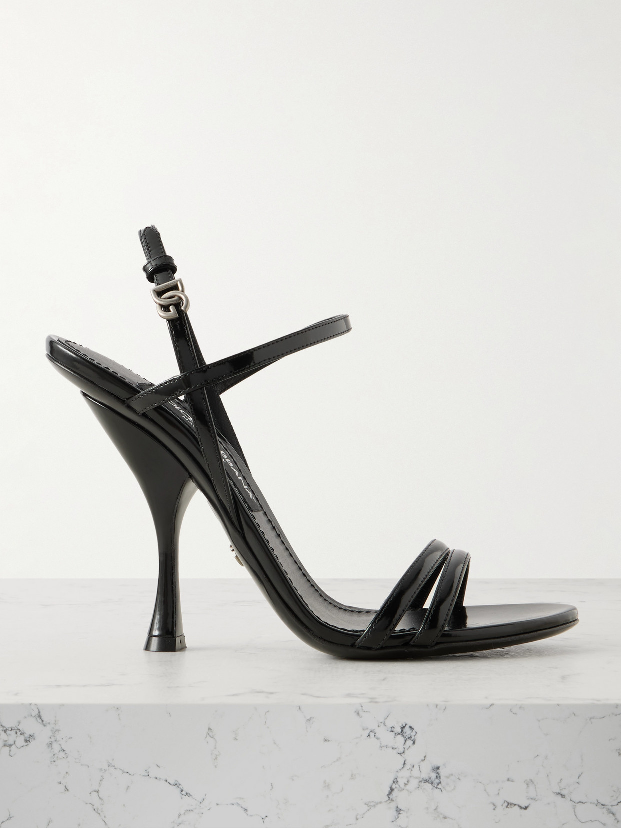 Dolce & Gabbana Glossed-leather Slingback Sandals In Black