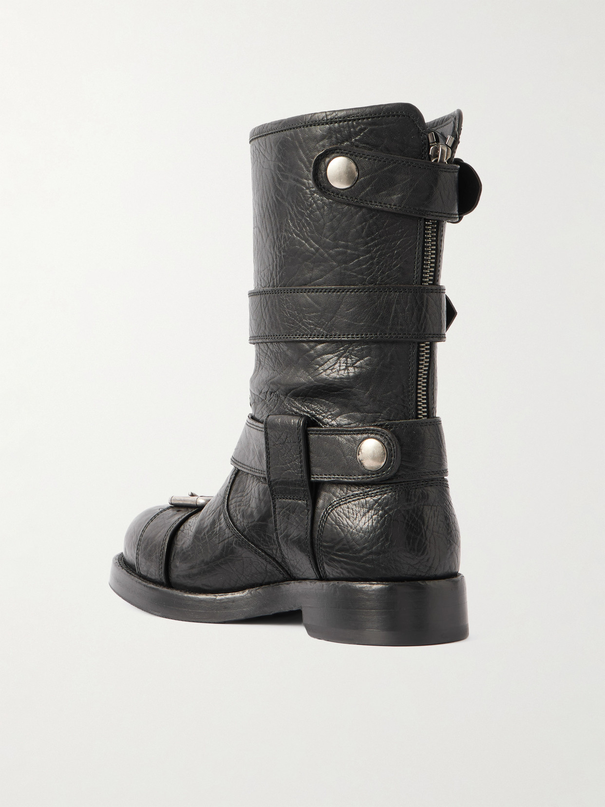 Dolce & Gabbana Bernini Buckled Crinkled-leather Boots In Black