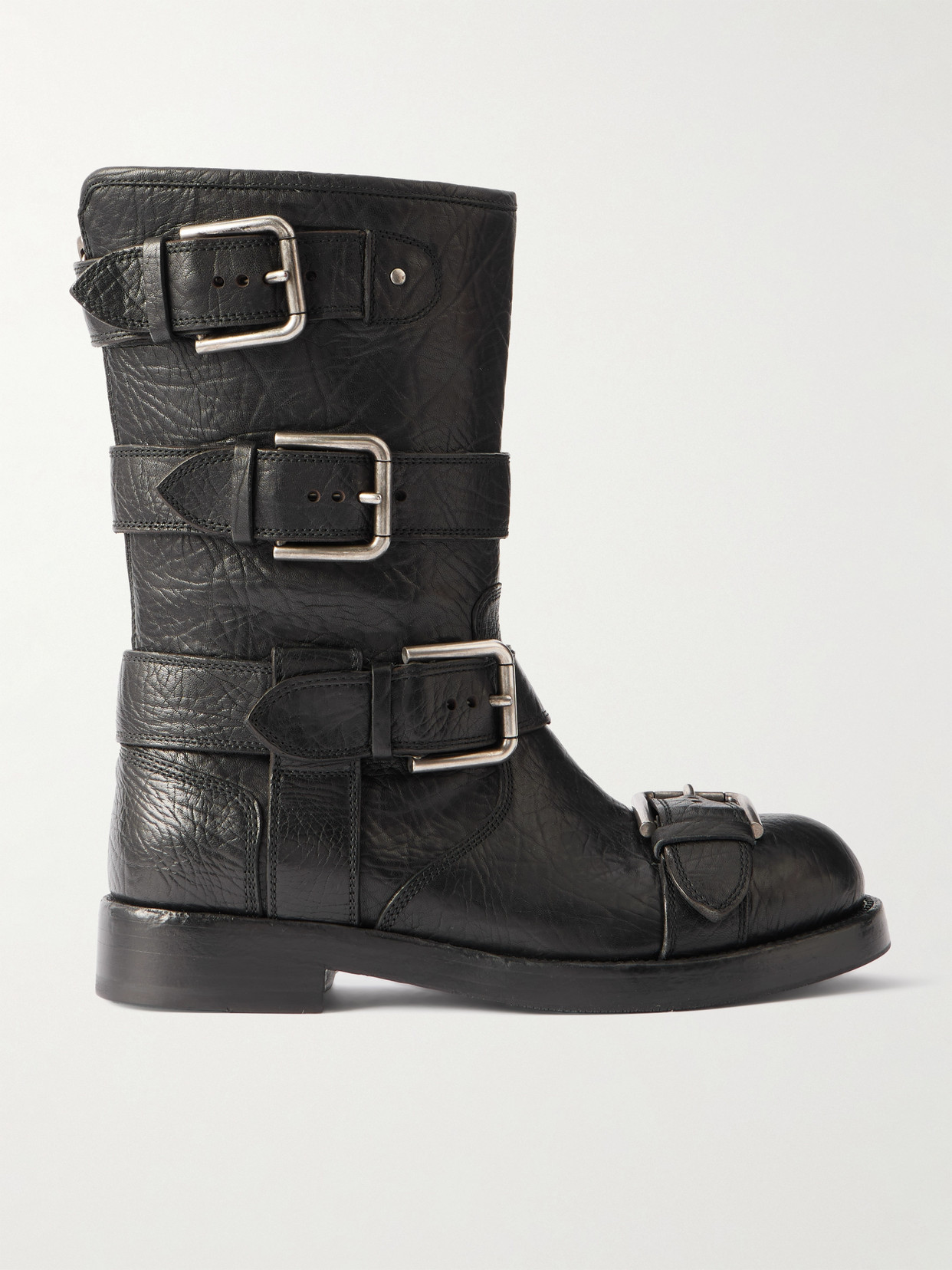 Dolce & Gabbana Bernini Buckled Crinkled-leather Boots In Black
