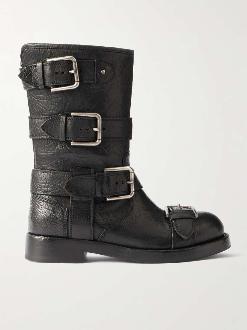 Dolce & Gabbana Bernini Buckled Crinkled-leather Boots