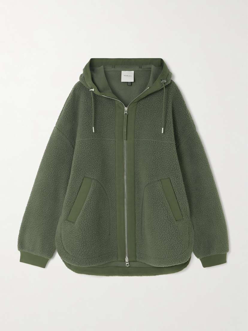 Varley Fey Hooded Jersey-trimmed Recycled-fleece Jacket