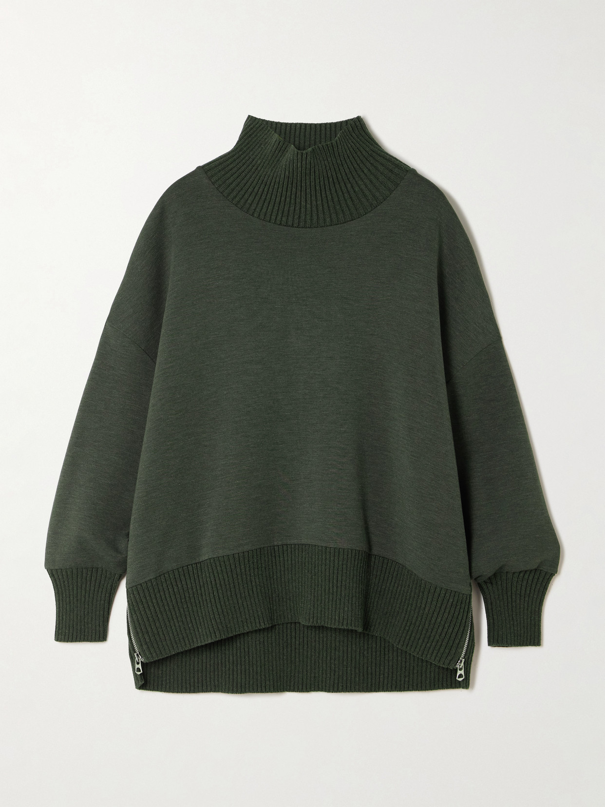 Varley Barker Oversized Zip-detailed Stretch-jersey Turtleneck Sweatshirt In Green