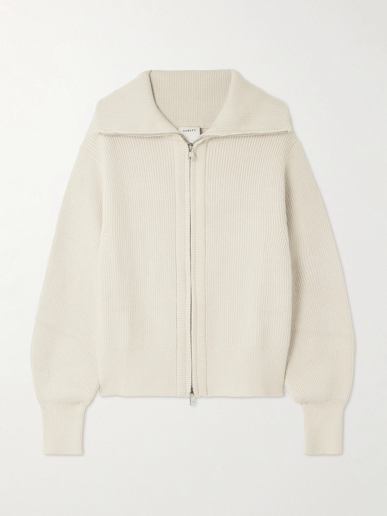 Varley Enrico Ribbed-knit Turtleneck Cardigan In White