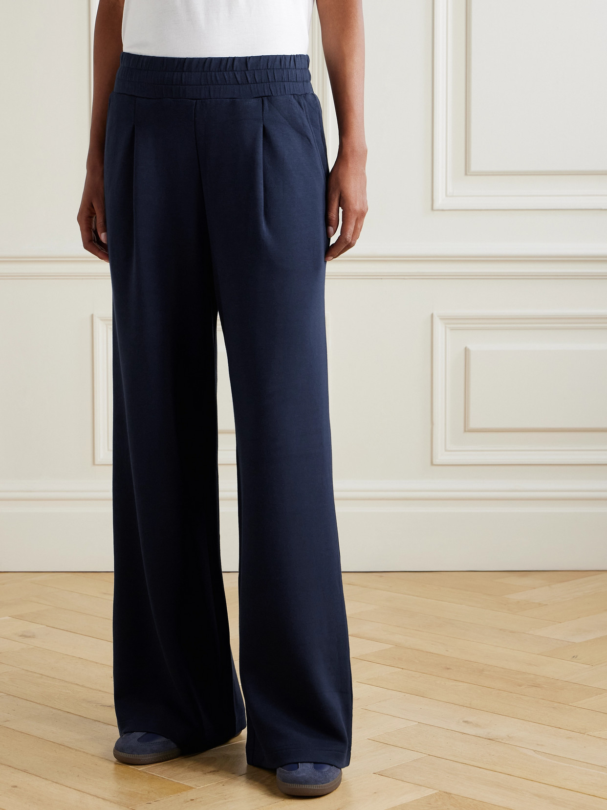 Varley The Extra Wide Leg Pleated Doublesoft® Wide-leg Pants In Blue