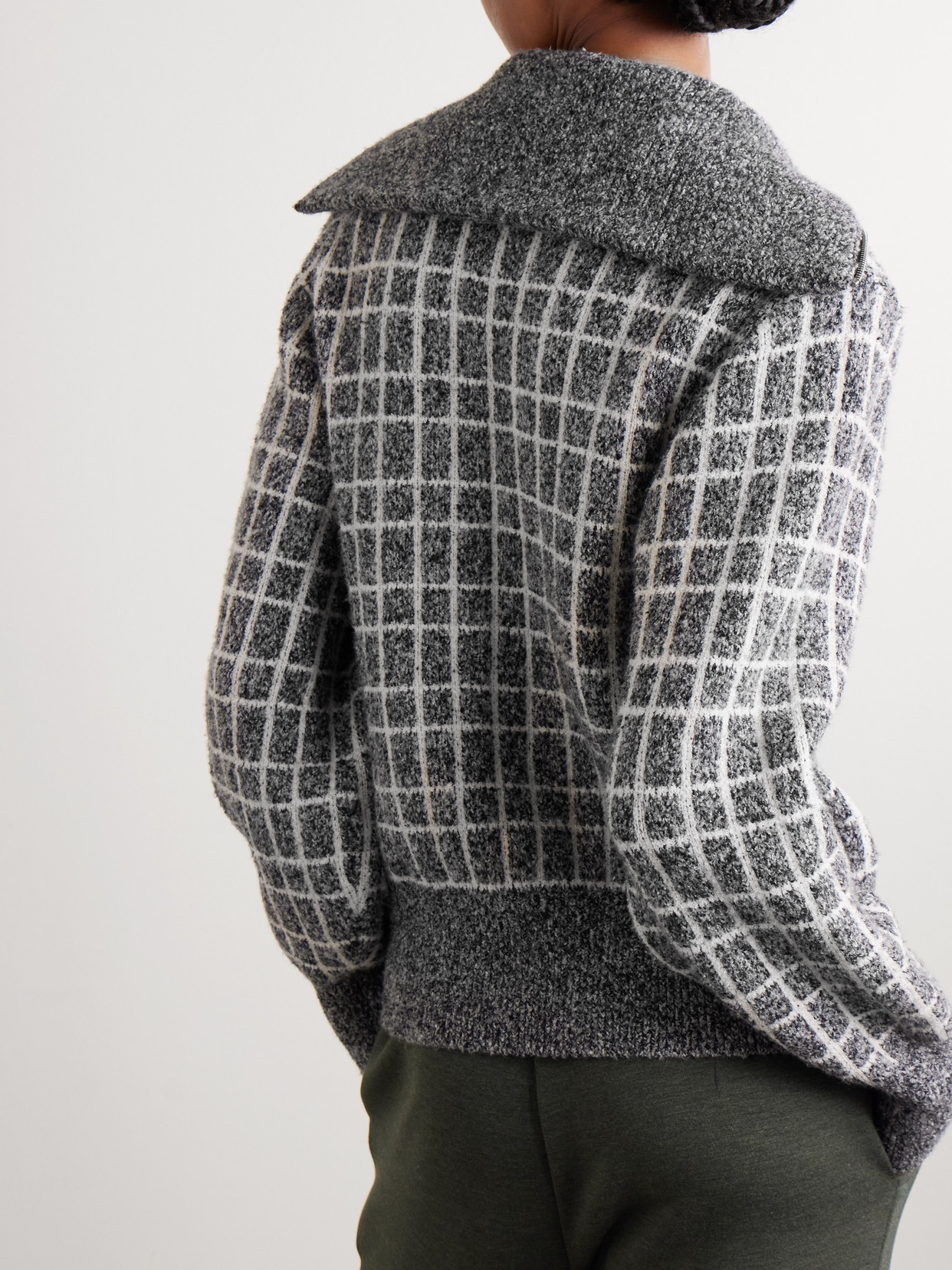 Furley Checked Cotton-Blend Bouclé Half-Zip Sweater