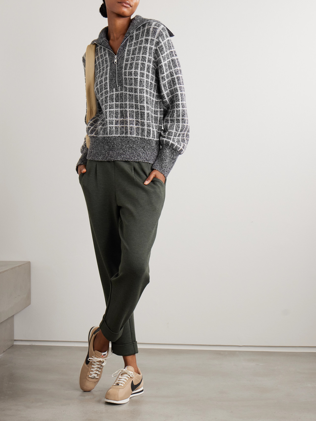 Furley Checked Cotton-Blend Bouclé Half-Zip Sweater