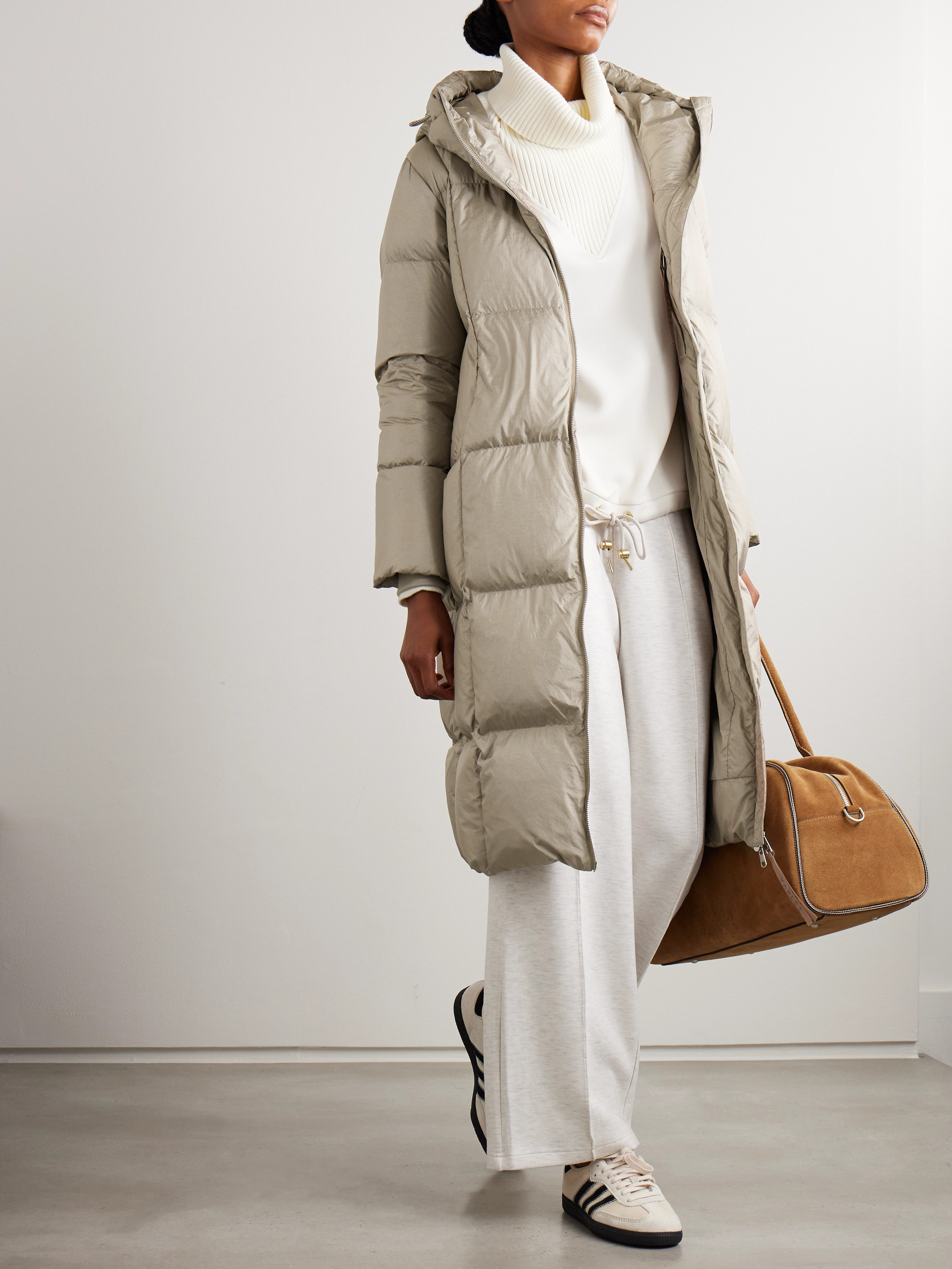 Varley Katya hooded quilted metallic crinkled-shell down coat