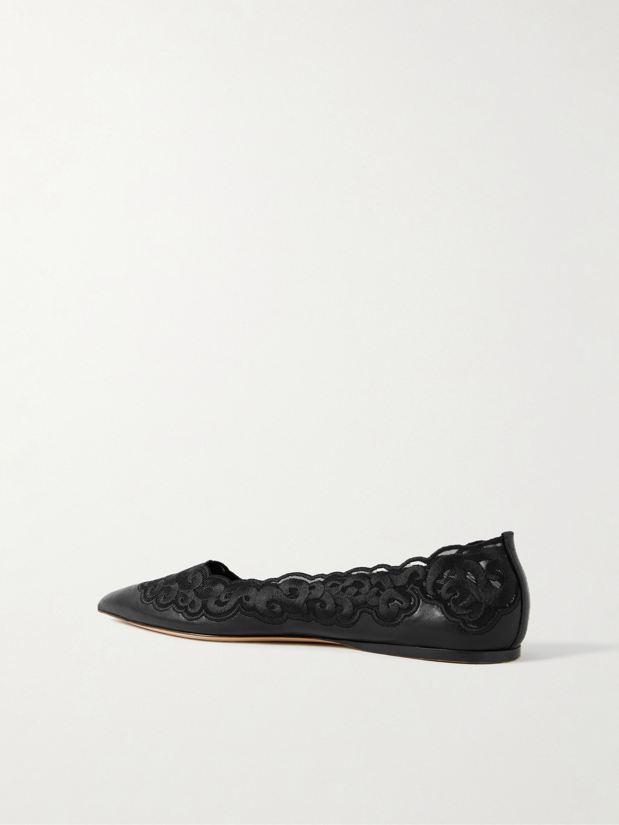 Gabriela Hearst Ziva Leather And Embroidered Tulle Point-toe Flats In Black