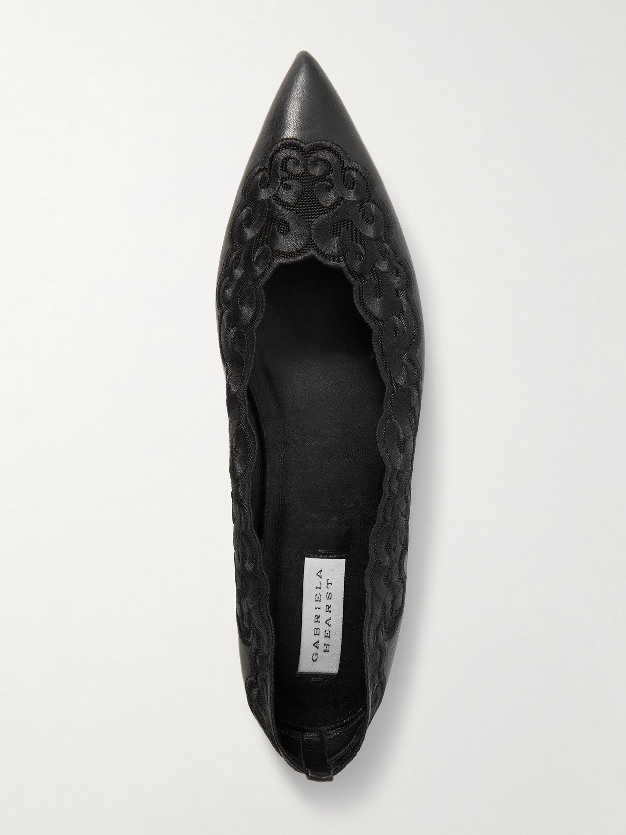 Gabriela Hearst Ziva Leather And Embroidered Tulle Point-toe Flats In Black