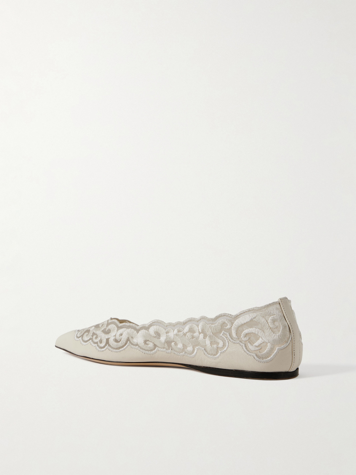 Gabriela Hearst Ziva Leather And Embroidered Tulle Point-toe Flats In White