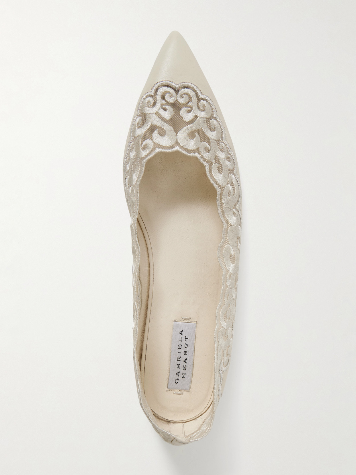 Gabriela Hearst Ziva Leather And Embroidered Tulle Point-toe Flats In White