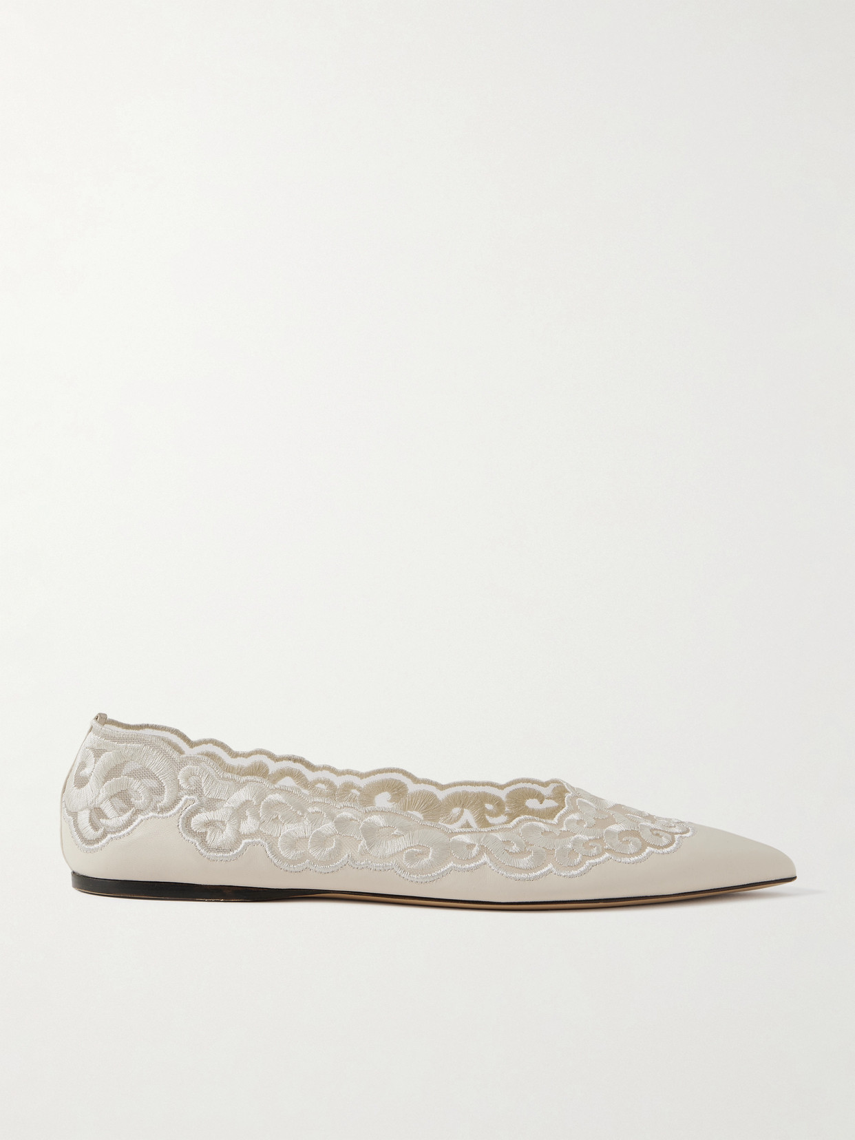 Gabriela Hearst Ziva Leather And Embroidered Tulle Point-toe Flats In White