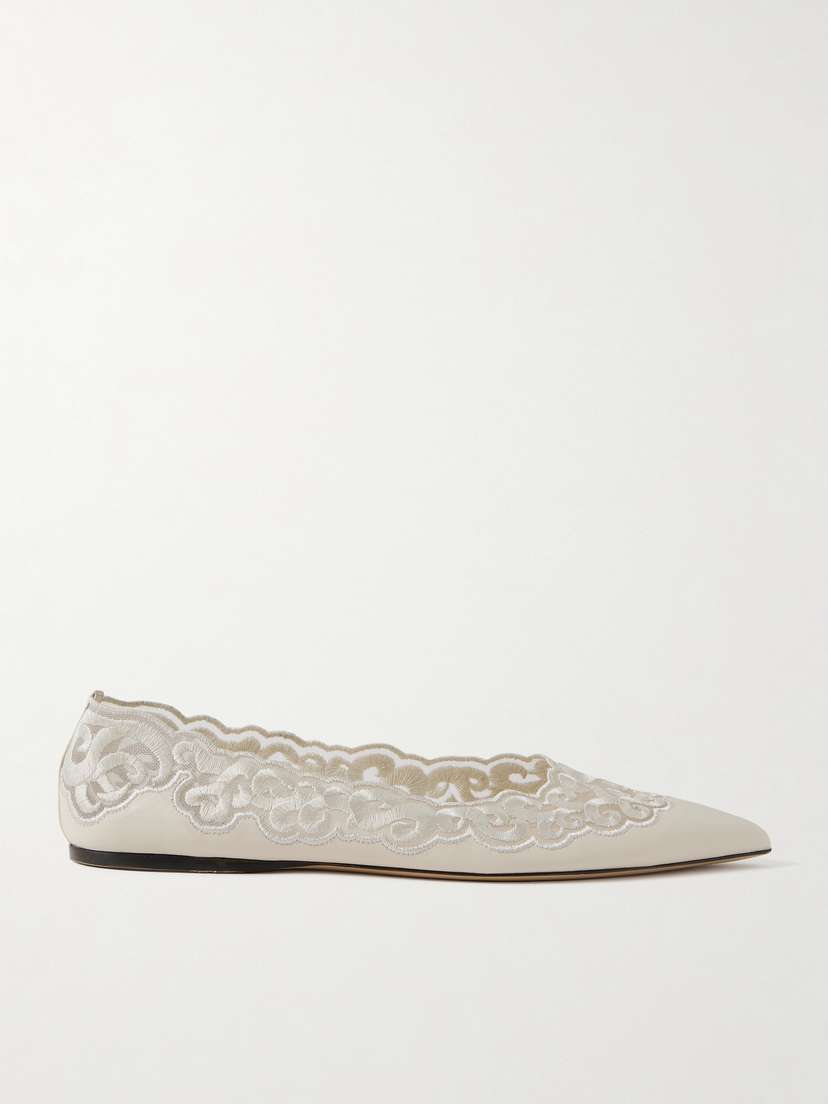 Gabriela Hearst Ziva Leather And Embroidered Tulle Point-toe Flats