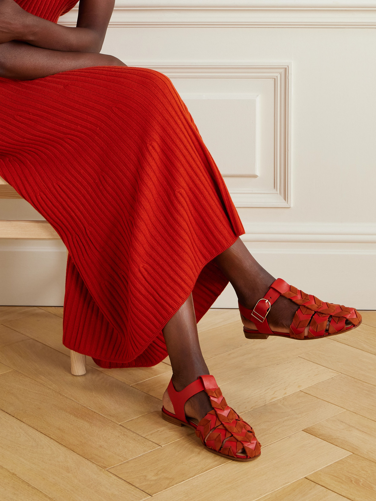 Gabriela Hearst Lynn Suede-trimmed Leather Sandals In Orange