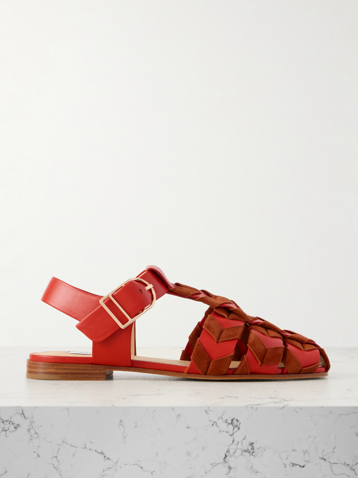 Gabriela Hearst Lynn Suede-trimmed Leather Sandals In Orange