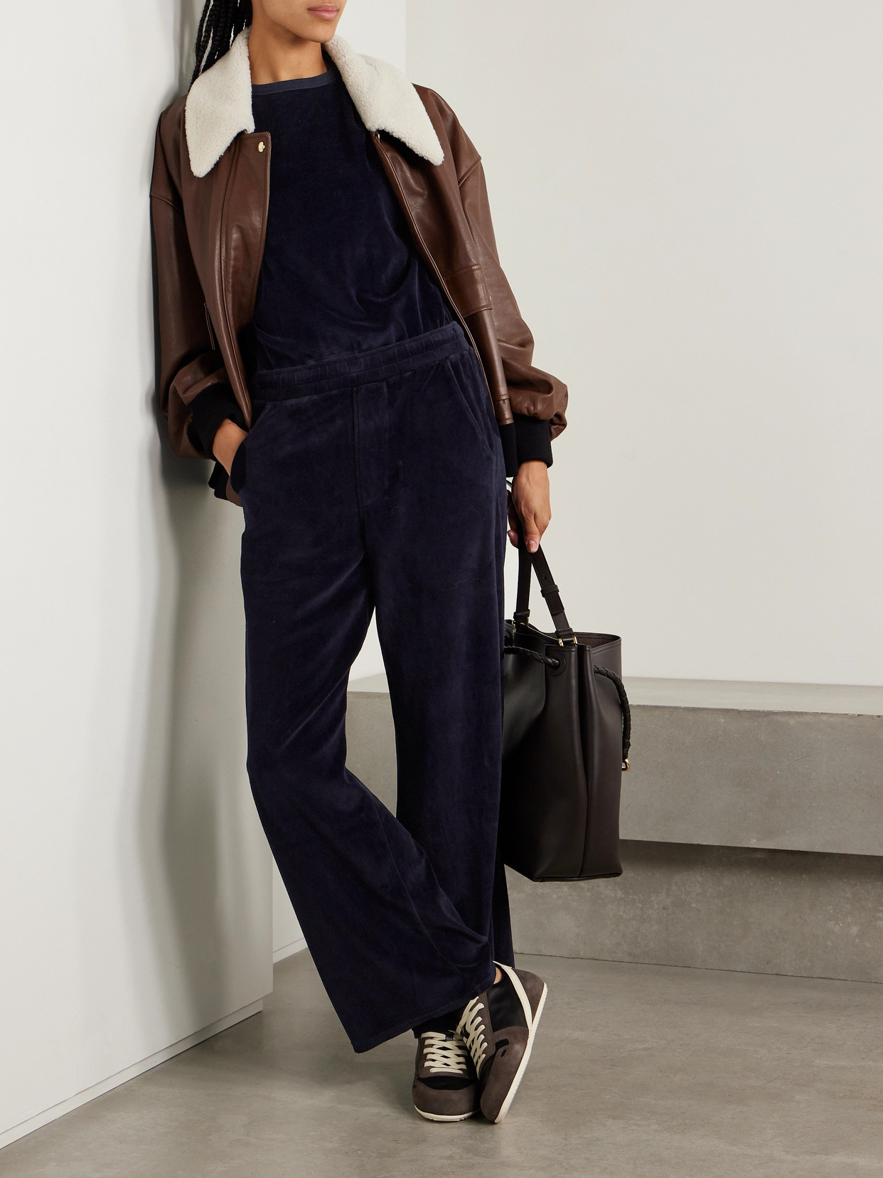 Citizen Of Humanity Brynn Cotton-blend Velour Wide-leg Pants In Blue