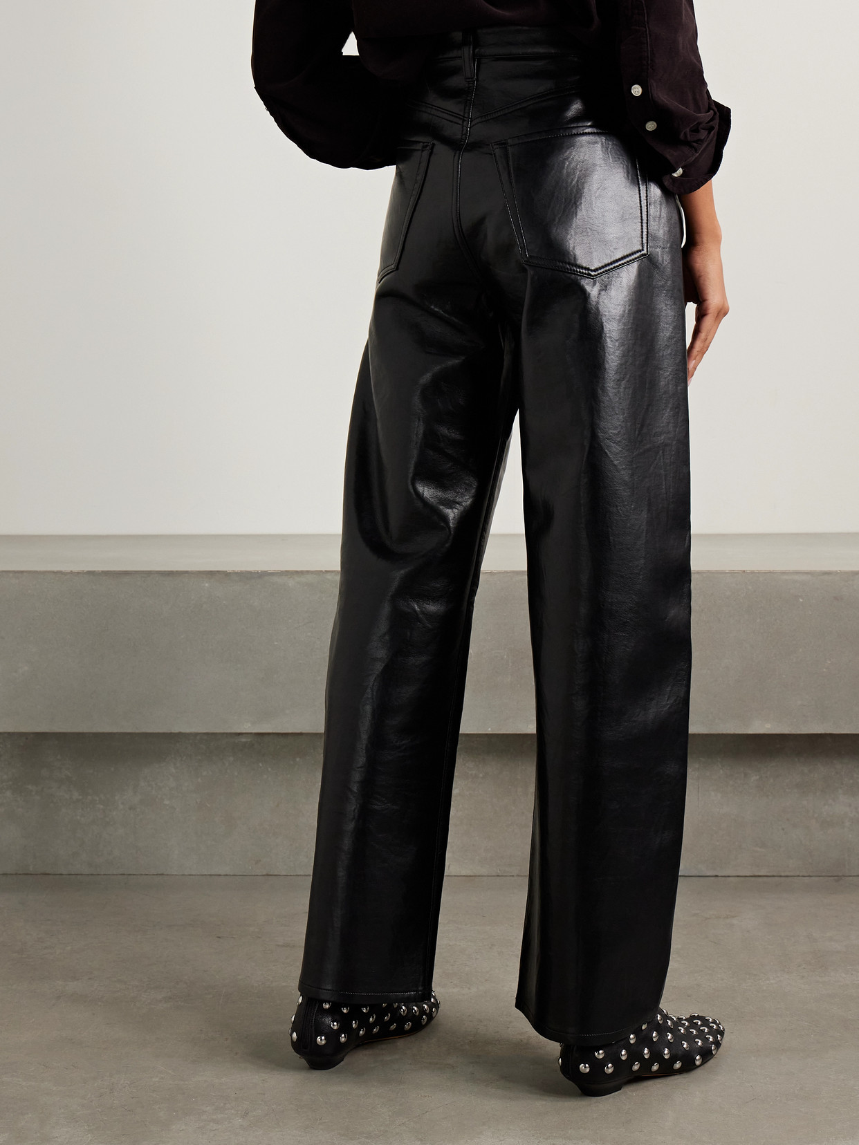 Citizen Of Humanity Ayla Baggy Recycled-leather Wide-leg Pants In Black