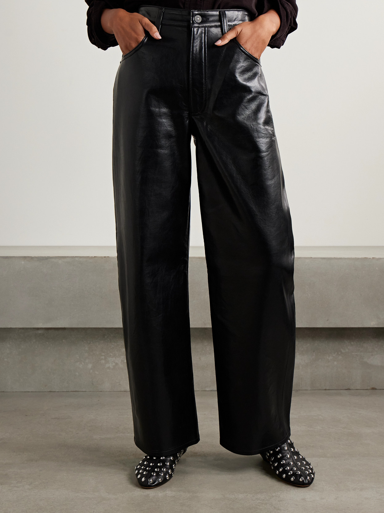 Citizen Of Humanity Ayla Baggy Recycled-leather Wide-leg Pants In Black