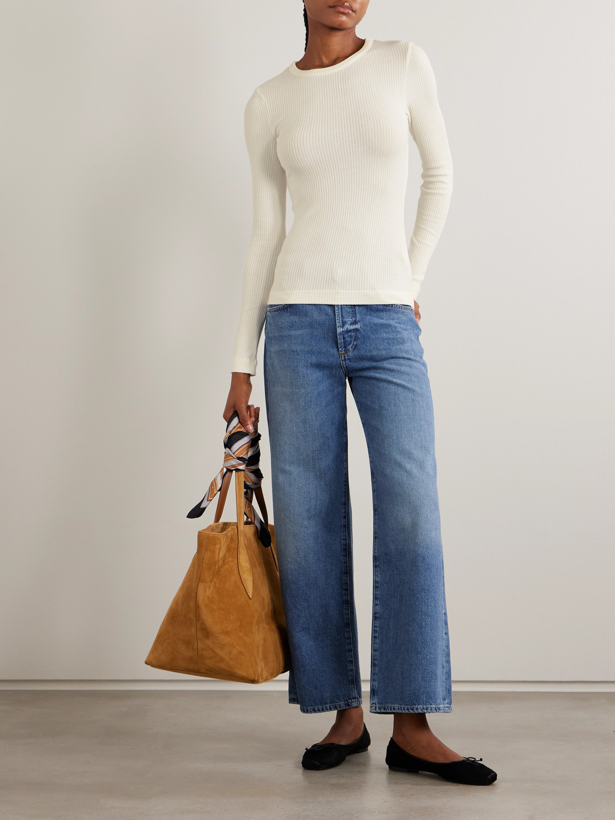 Citizen Of Humanity Bina Ribbed Stretch-lyocell And Organic Cotton-blend Top In White