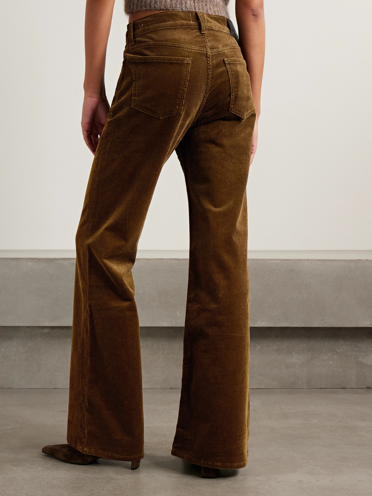 Citizen Of Humanity Kimberly Horsebit-embellished Stretch-cotton Corduroy Flared Pants In Brown